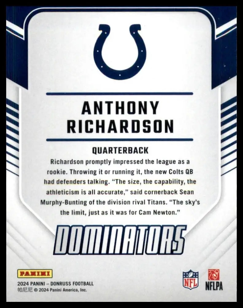 2024 Panini Donruss Dominators Anthony Richardson #21 Indianapolis Colts Card - Football Card Single