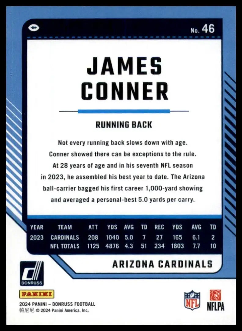 2024 Panini Donruss James Conner #46 Arizona Cardinals Football Card NFL Sports