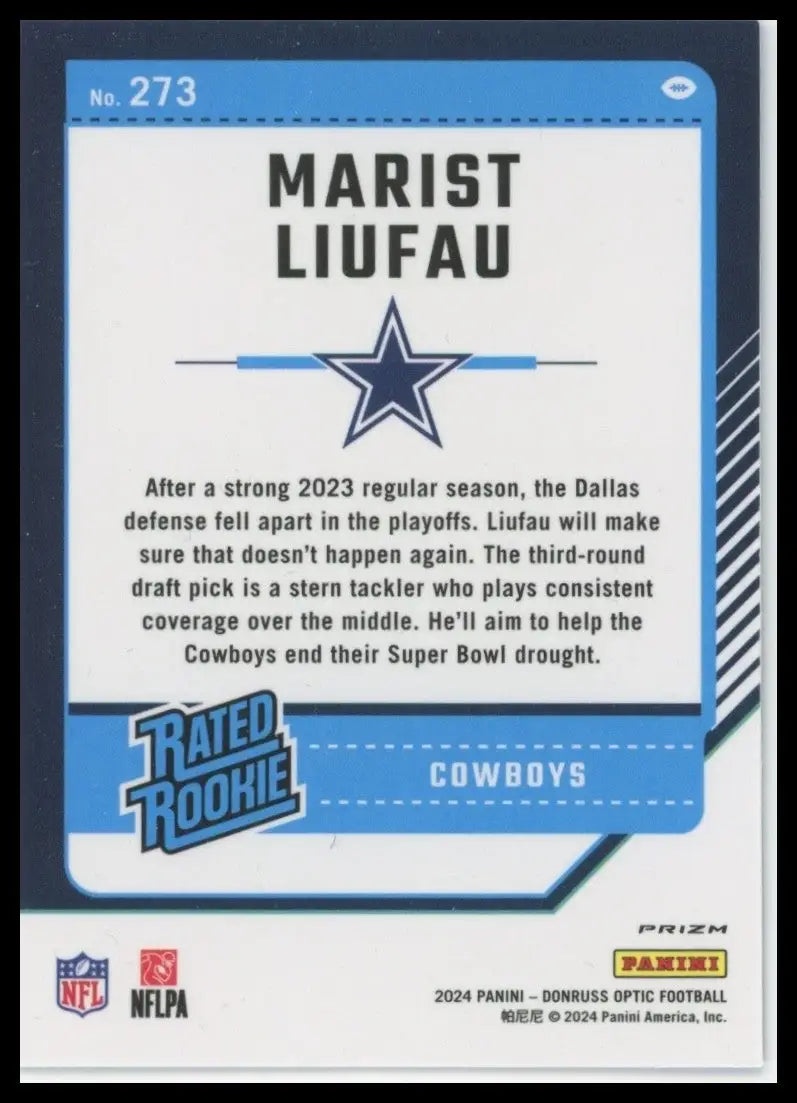2024 Panini Donruss Optic Blue Scope Marist Liufau #273 Dallas Cowboys Football - Football Card Single