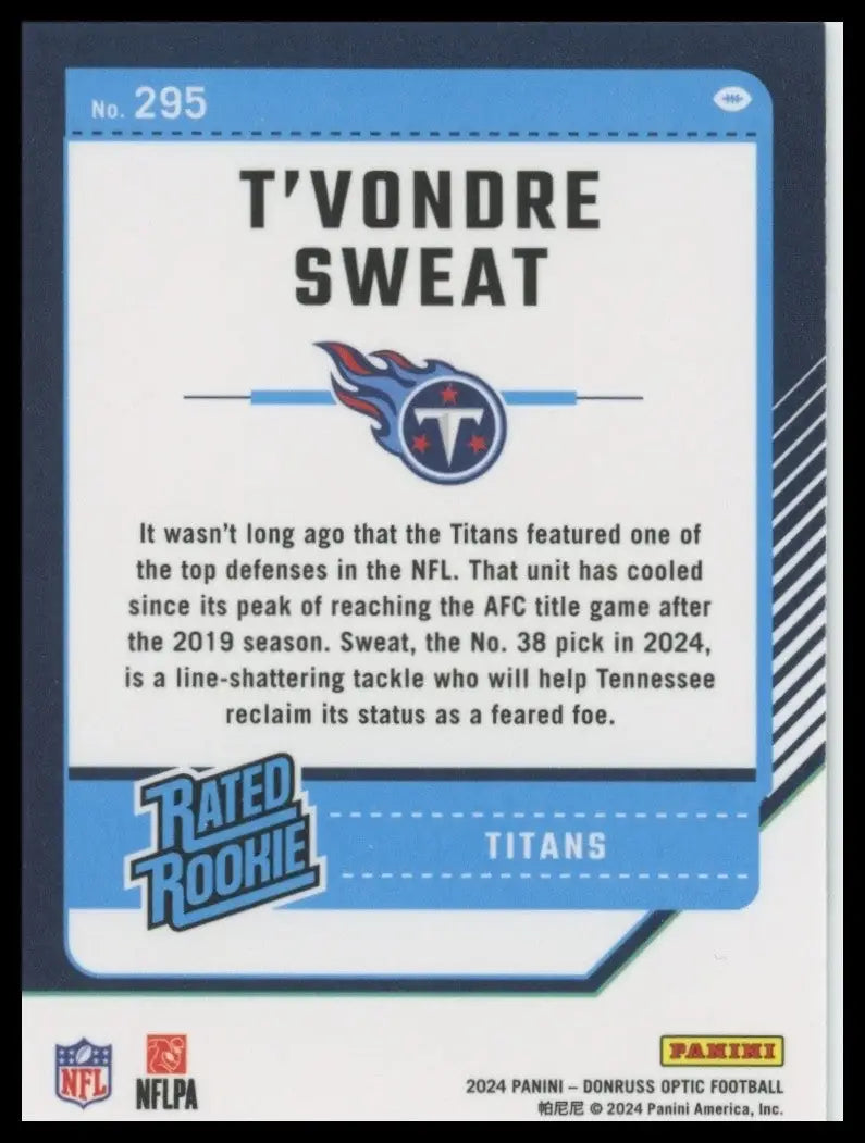 2024 Panini Donruss Optic - Rated Rookie T’Vondre Sweat #295 (RC)