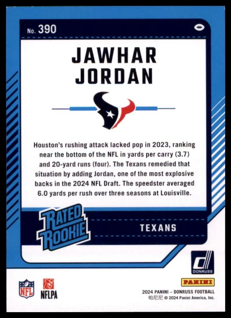 2024 Panini Donruss - Rated Rookie Jawhar Jordan #390 (RC) - Football Card Single