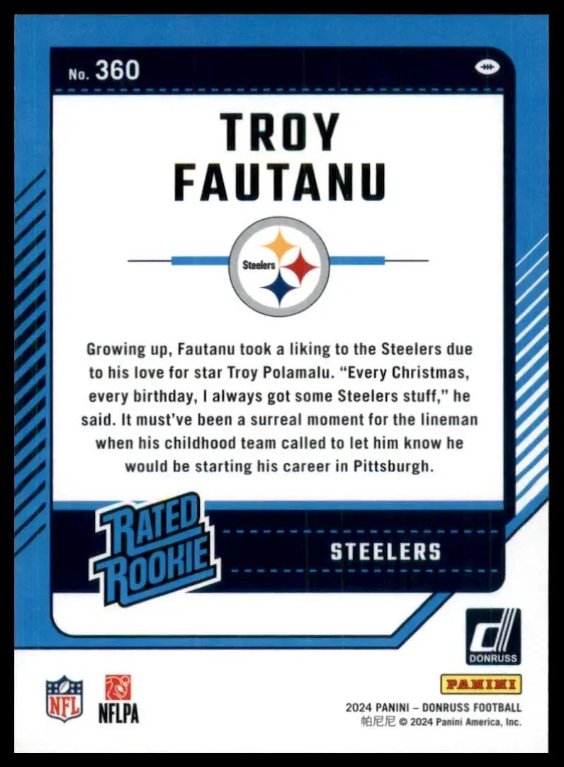 2024 Panini Donruss Rookie Troy Fautanu #360 Pittsburgh Steelers Football Card - Football Card Single