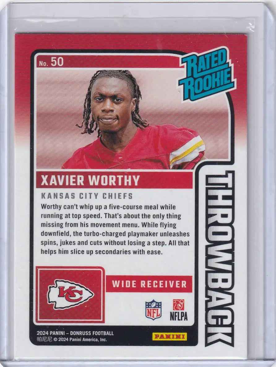 2024 Panini Donruss Throwback #50 Xavier Worthy - Kansas City Chiefs - Football Card Single