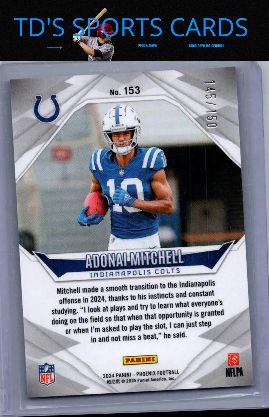 Adonai Mitchell football card from 2024 Panini Illusions featuring Jonathan Taylor Blue Trophy Collection