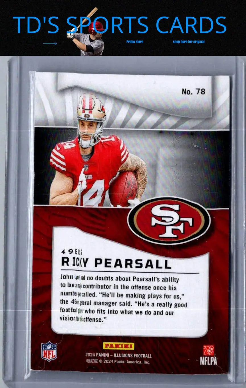 Ricky Pearsall football card from 2024 Panini Illusions Pearsall Light Blue Trophy Collection