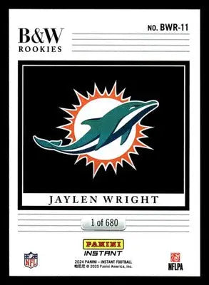 2024 Panini Instant NFL Black & White Rookies #BWR-11 Jaylen Wright