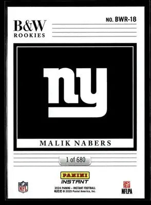 2024 Panini Instant NFL Black & White Rookies #BWR-18 Malik Nabers - Football Card Single