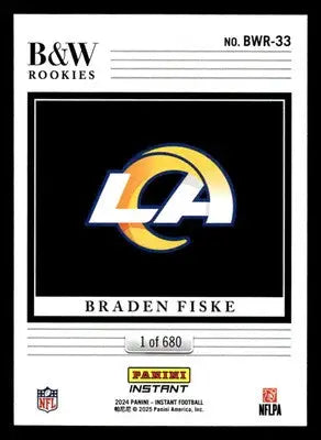 2024 Panini Instant NFL Black & White Rookies #BWR-33 Braden Fiske