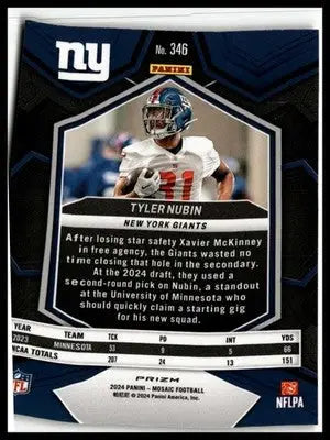 2024 Panini Mosaic #346 Tyler Nubin Mosaic Reactive Yellow - Football Card Single