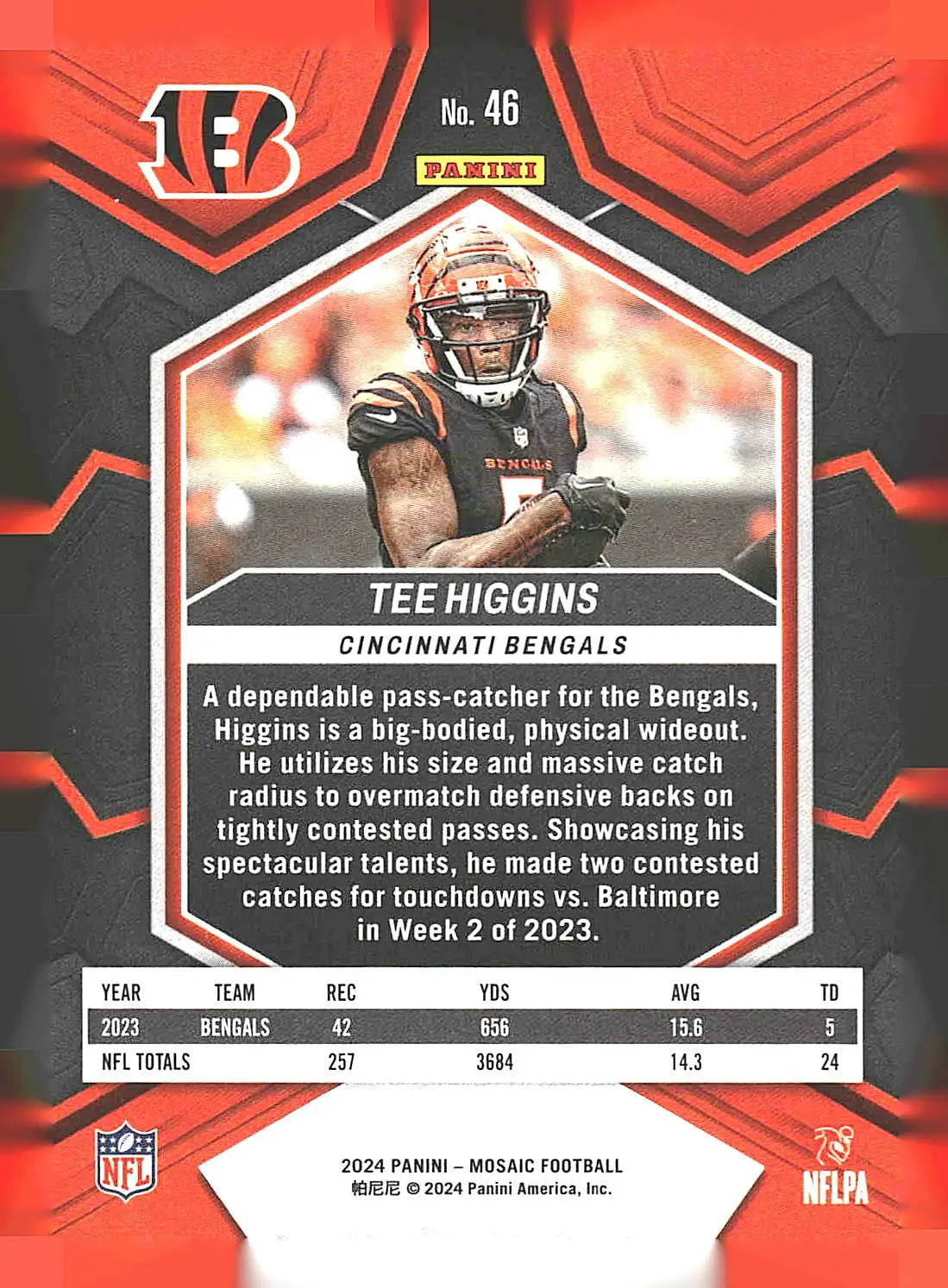2024 Panini Mosaic #46 Tee Higgins - Football Card Single