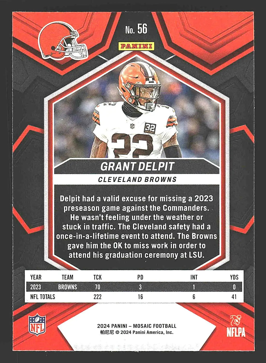 2024 Panini Mosaic #56 Grant Delpit - Football Card Single