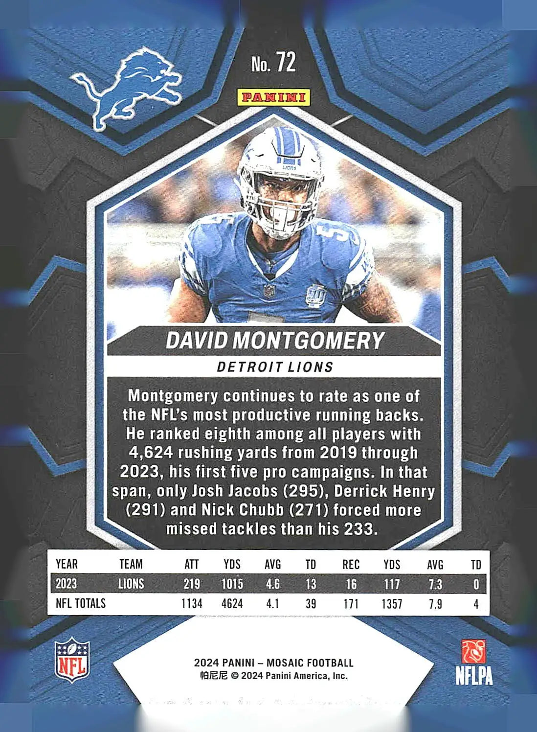 2024 Panini Mosaic #72 David Montgomery Detroit Lions - Football Card Single