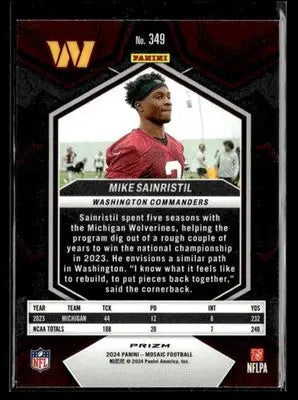 2024 Panini Mosaic Mike Sainristil #349 Mosaic Camo Pink Washington Commanders