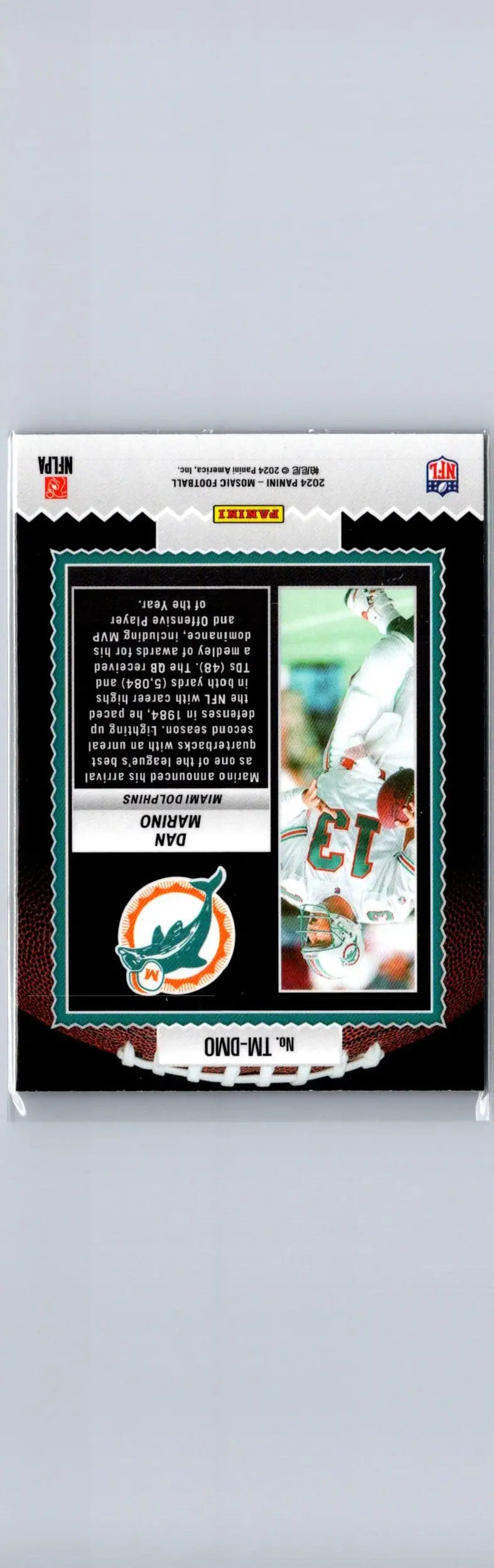 Football trading card featuring Dan Marino and Miami Dolphins logo from Marino Touchdown Masters