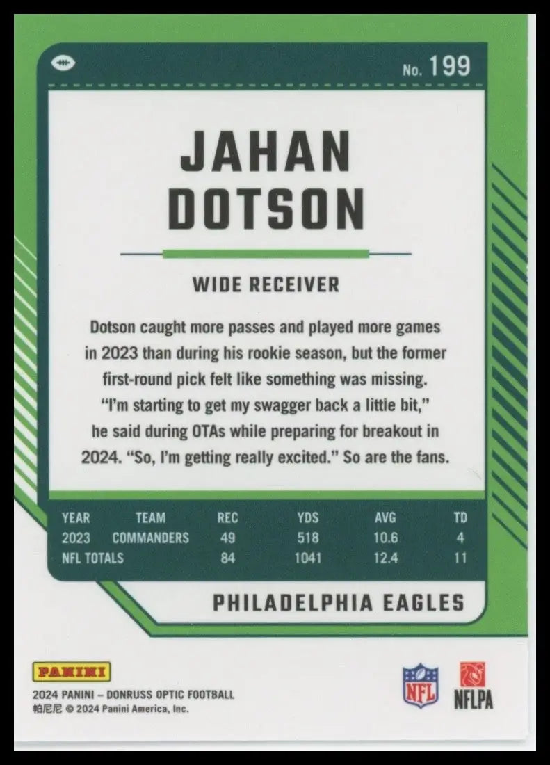 2024 Panini Optic Jahan Dotson #199 Philadelphia Eagles Football Card NFL Sports - Football Card Single