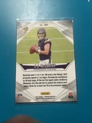 2024 Panini Phoenix JJ McCarthy trading card featuring Phoenix JJ McCarthy football card