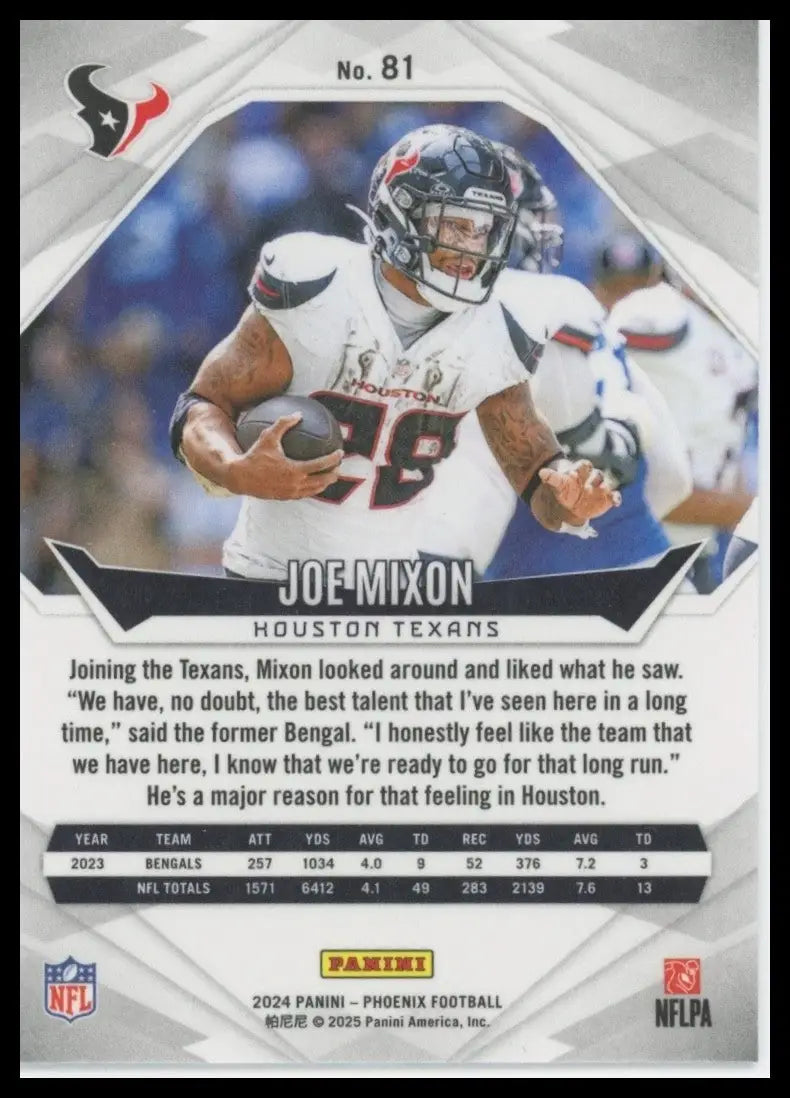 2024 Panini Phoenix Joe Mixon #81 Houston Texans Football Card NFL Sports - Football Card Single