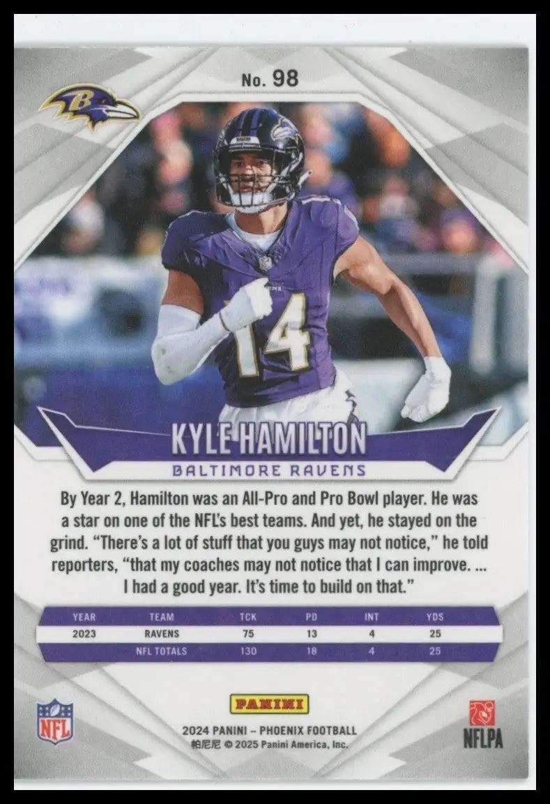 2024 Panini Phoenix Kyle Hamilton #98 Baltimore Ravens Football Card NFL Sports - Football Card Single
