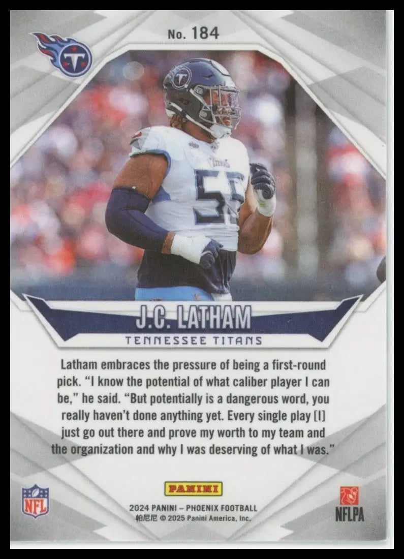 2024 Panini Phoenix Rookie JC Latham #184 Tennessee Titans Football Card NFL - Football Card Single