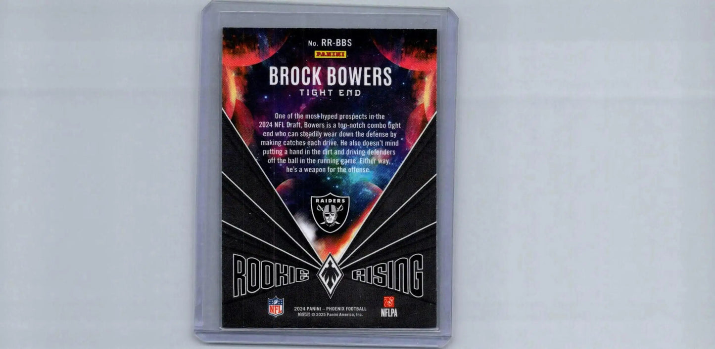 Brock Bowers rookie football card from 2024 Panini Phoenix Bowers Rookie Rising