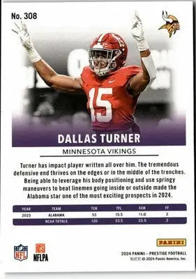 2024 Panini Prestige #308 Dallas Turner Sunburst Xtra Points - Football Card Single
