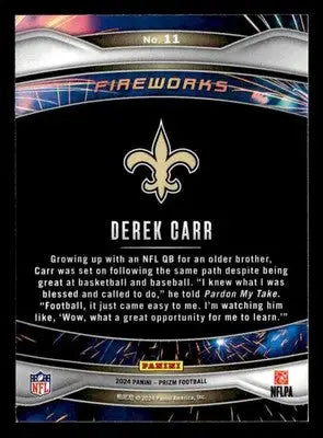 2024 Panini Prizm #11 Derek Carr Fireworks - Football Card Single