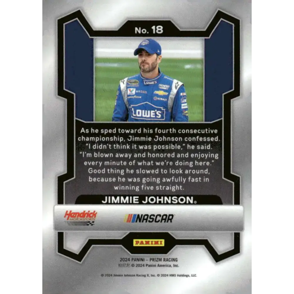 2024 Panini Prizm #18 Jimmie Johnson NM-MT Lowe’s/Hendrick Motorsports/Chevrolet Racing Card - Racing Card Single