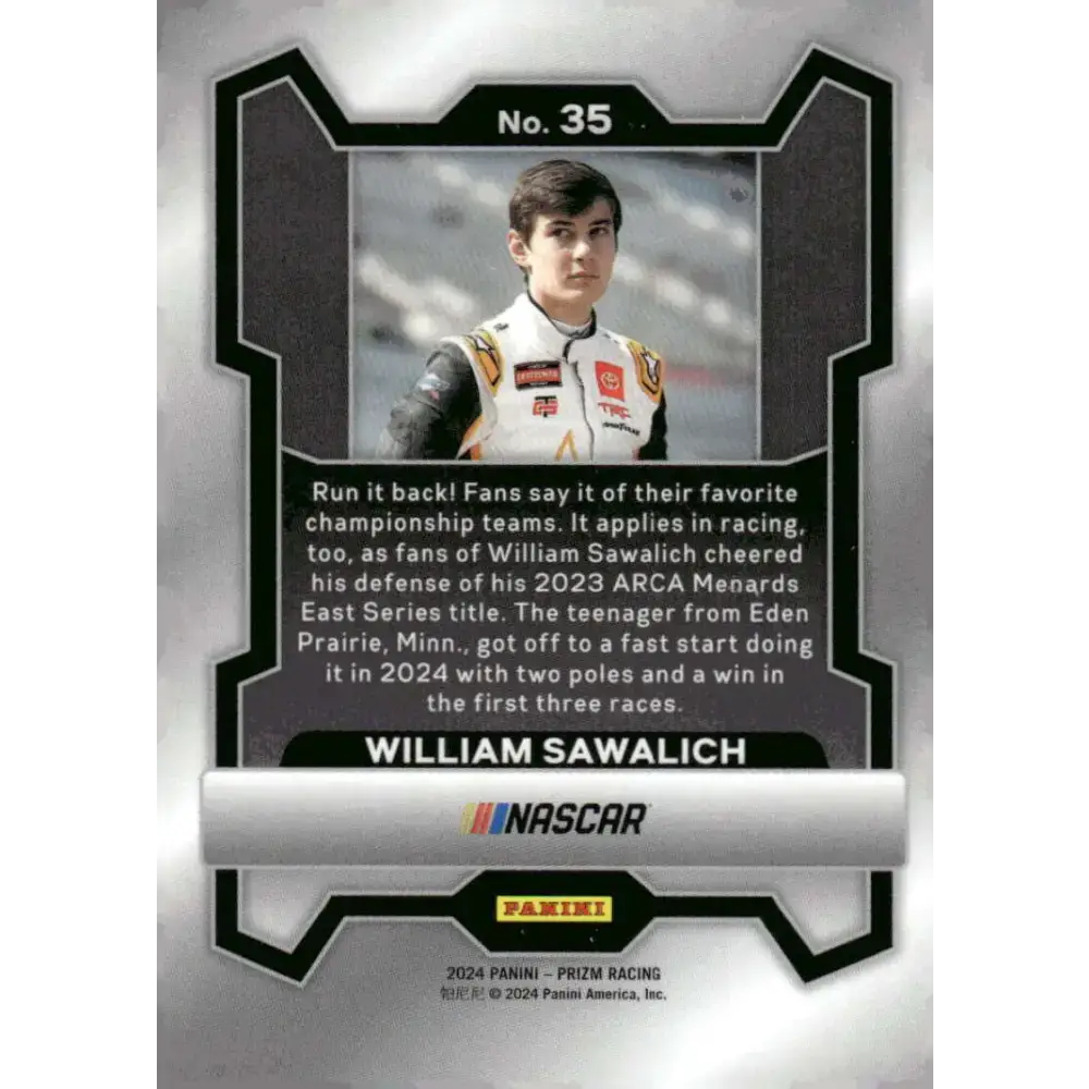 2024 Panini Prizm #35 William Sawalich NM-MT Starkey Sound Gear/Joe Gibbs Racing/Toyota Racing Card - Racing Card Single