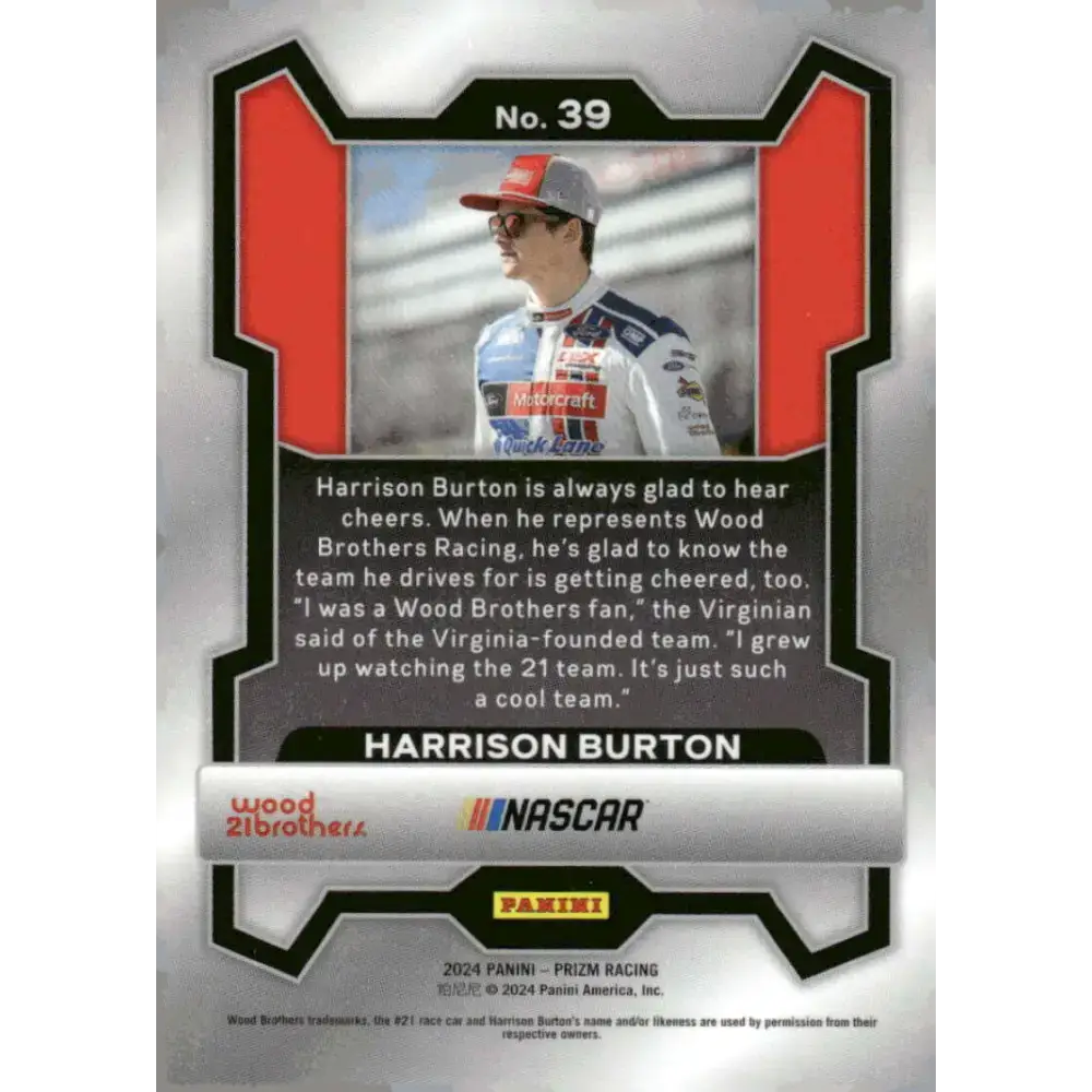 2024 Panini Prizm #39 Harrison Burton NM-MT Motorcraft/Wood Brothers Racing/Ford Racing Card - Racing Card Single