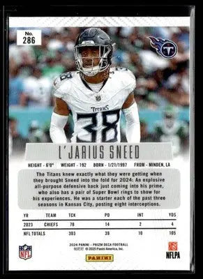 2024 Panini Prizm Deca L’Jarius Sneed #286 Tennessee Titans - Football Card Single