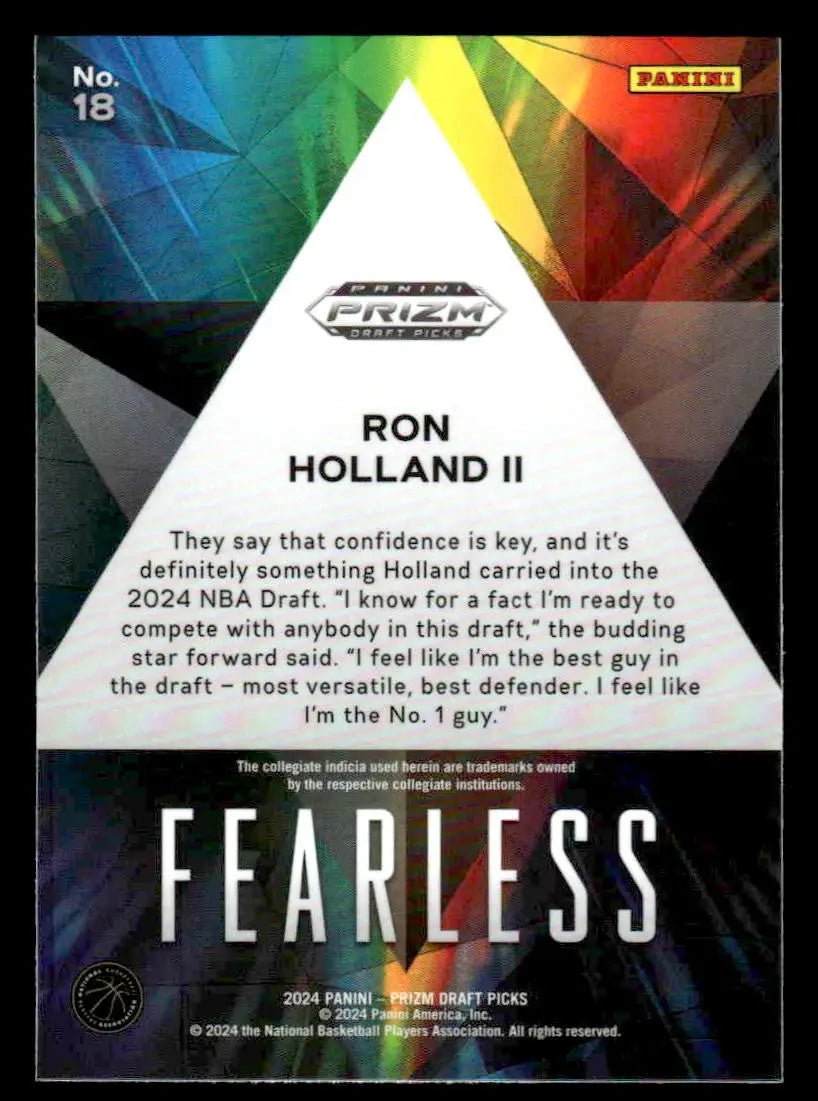2024 Panini Prizm Draft Picks #18 Ron Holland II Fearless - Basketball Card Single