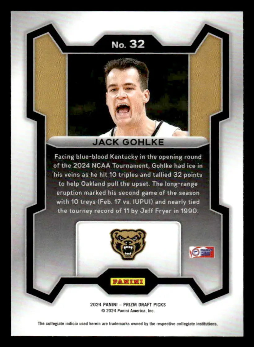 2024 Panini Prizm Draft Picks #32 Jack Gohlke - Basketball Card Single