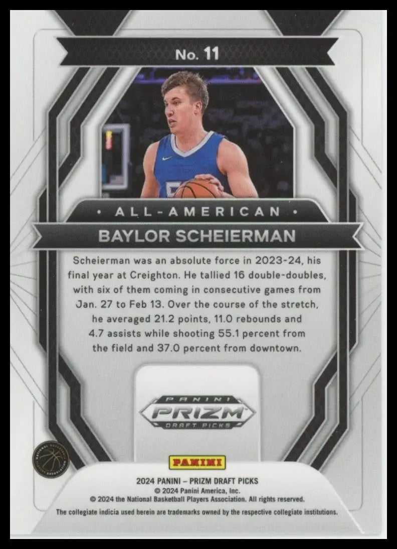2024 Panini Prizm Draft Picks All American Baylor Scheierman #11 Rookie Card - Basketball Card Single