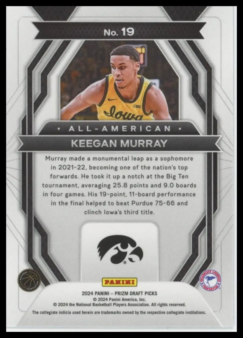 2024 Panini Prizm Draft Picks All American Keegan Murray #19 Iowa Hawkeyes Card - Basketball Card Single