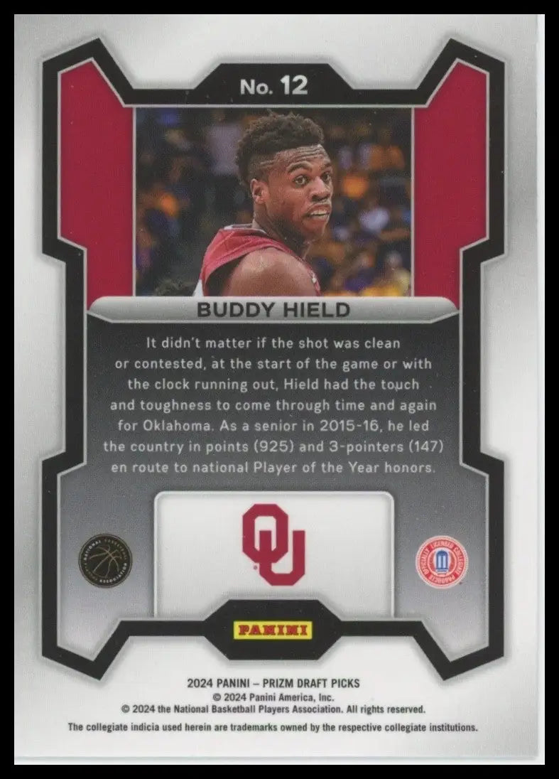 2024 Panini Prizm Draft Picks Buddy Hield #12 Oklahoma Sooners Basketball Card - Basketball Card Single