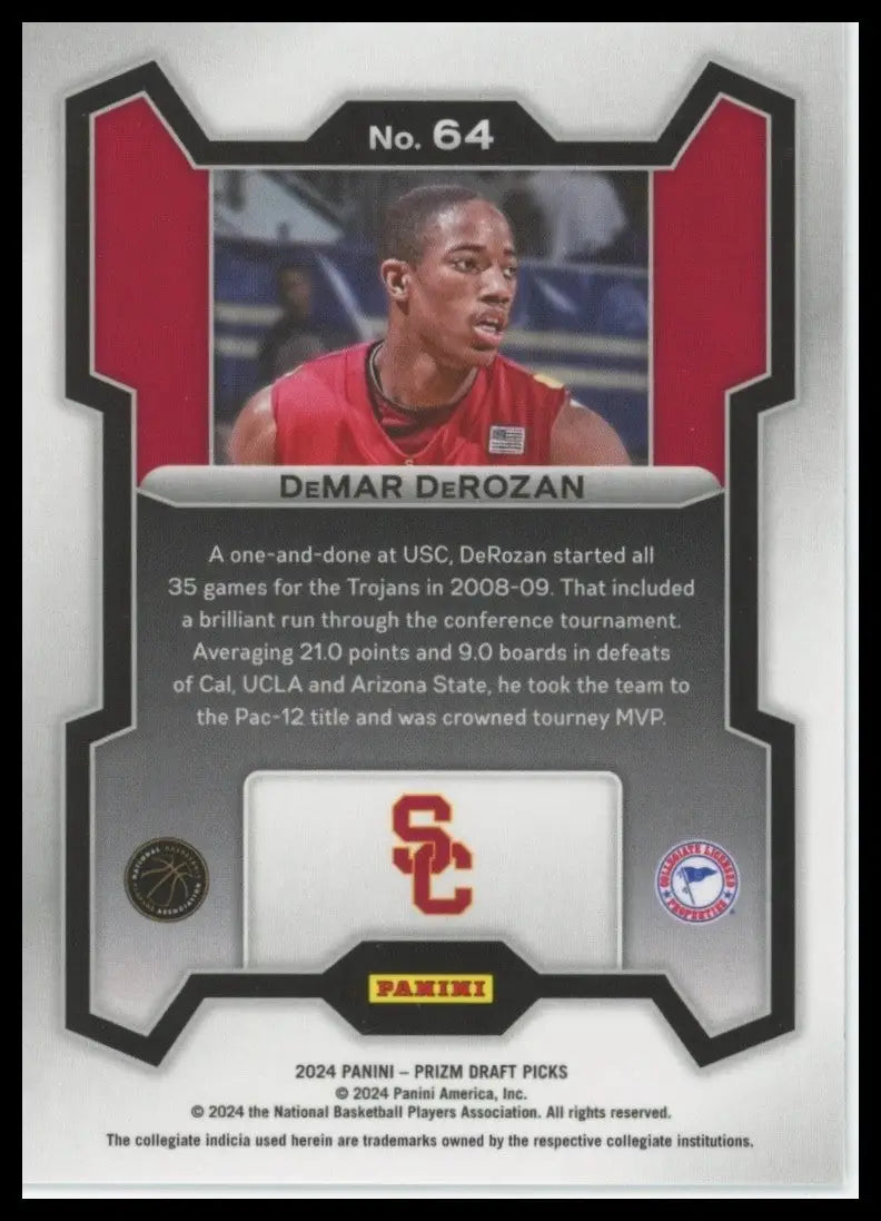 2024 Panini Prizm Draft Picks DeMar DeRozan #64 USC Trojans Basketball Card NCAA - Basketball Card Single