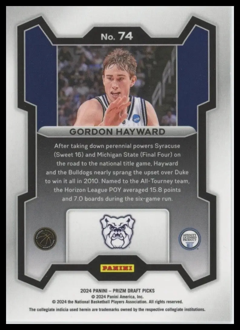 2024 Panini Prizm Draft Picks Gordon Hayward #74 Gonzaga Bulldogs Basketball - Basketball Card Single