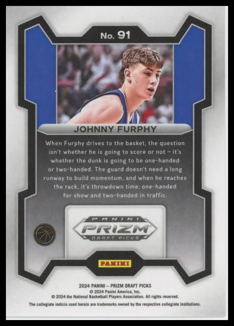 2024 Panini Prizm Draft Picks Johnny Furphy #91 Rookie Basketball Card NCAA - Basketball Card Single