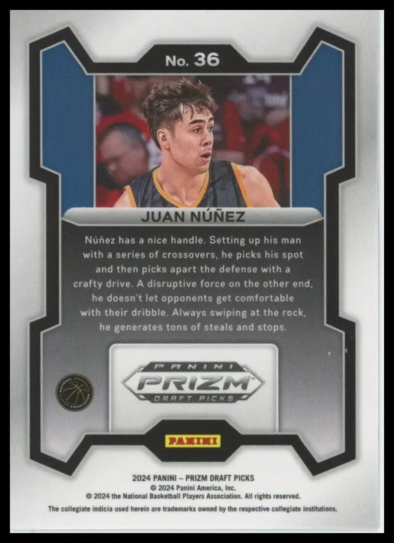 2024 Panini Prizm Draft Picks Juan Nunez #36 Rookie Basketball Card NCAA Sports - Basketball Card Single