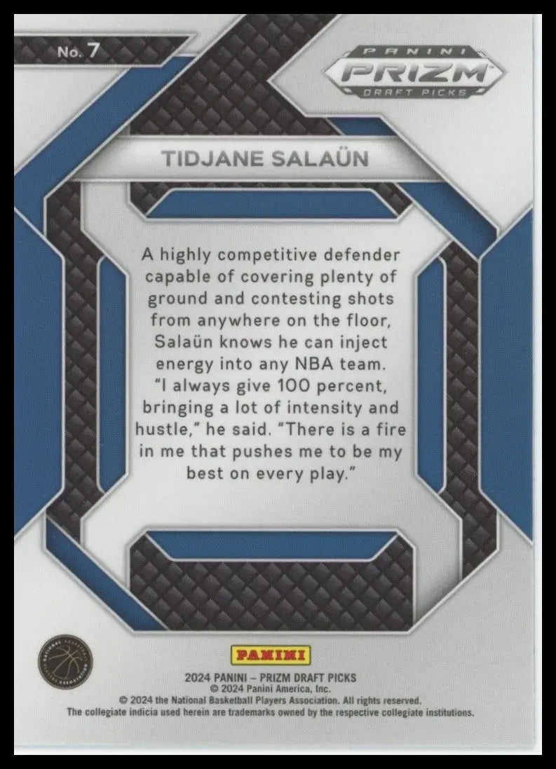 2024 Panini Prizm Draft Picks New Recruits Tidjane Salaun Rookie #7 Basketball