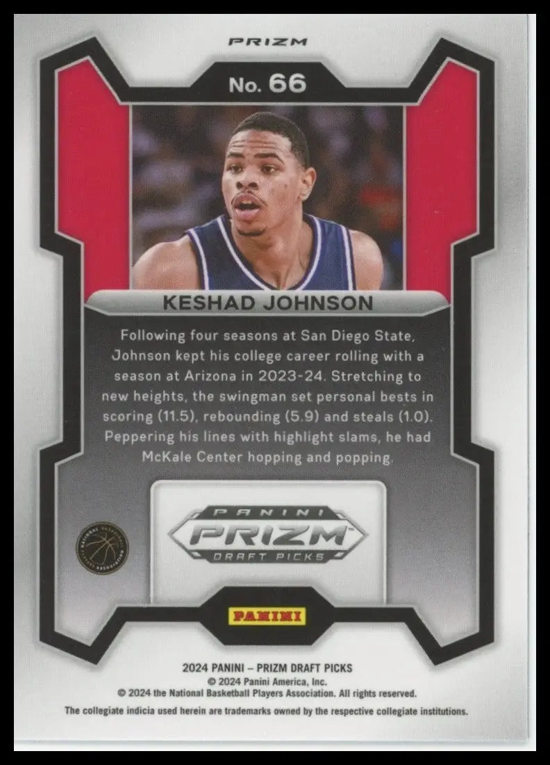 2024 Panini Prizm Draft Picks Purple Wave Keshad Johnson Rookie #66 Basketball