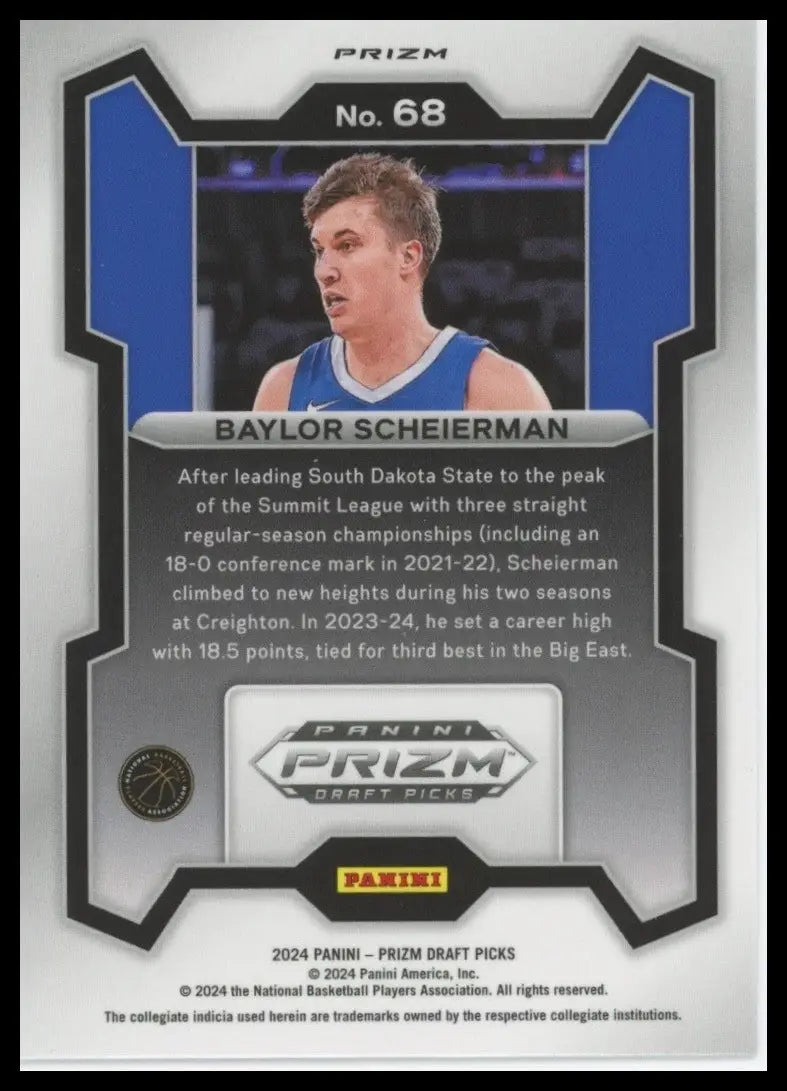 2024 Panini Prizm Draft Picks Silver Baylor Scheierman Rookie #68 Basketball