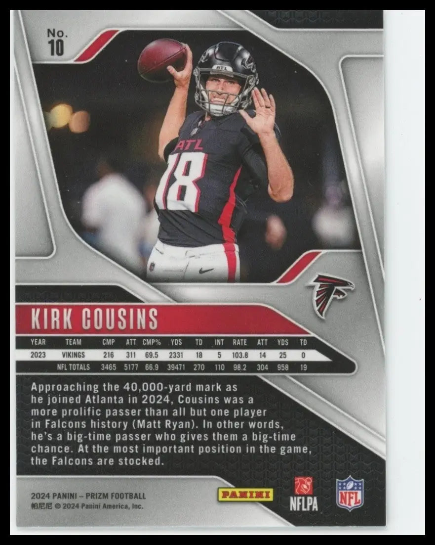 2024 Panini Prizm Kirk Cousins #10 Atlanta Falcons Football Card NFL Sports - Football Card Single