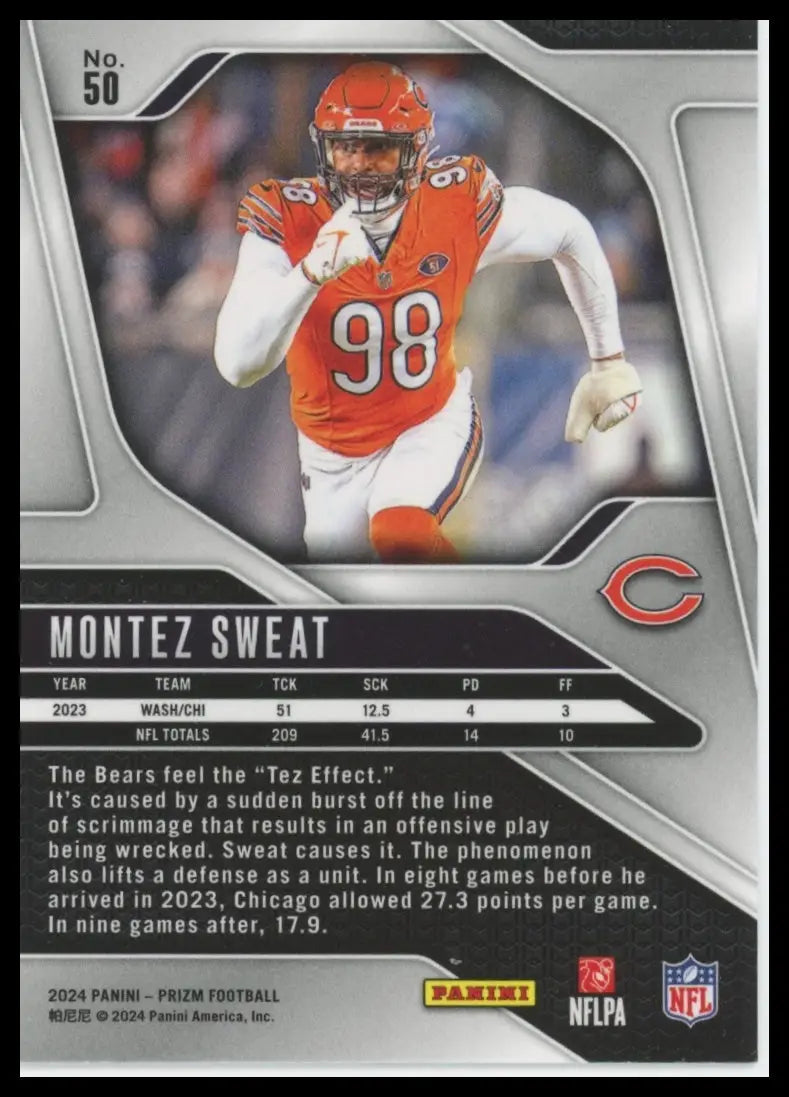 2024 Panini Prizm Montez Sweat 50 Chicago Bears - Football Card Single
