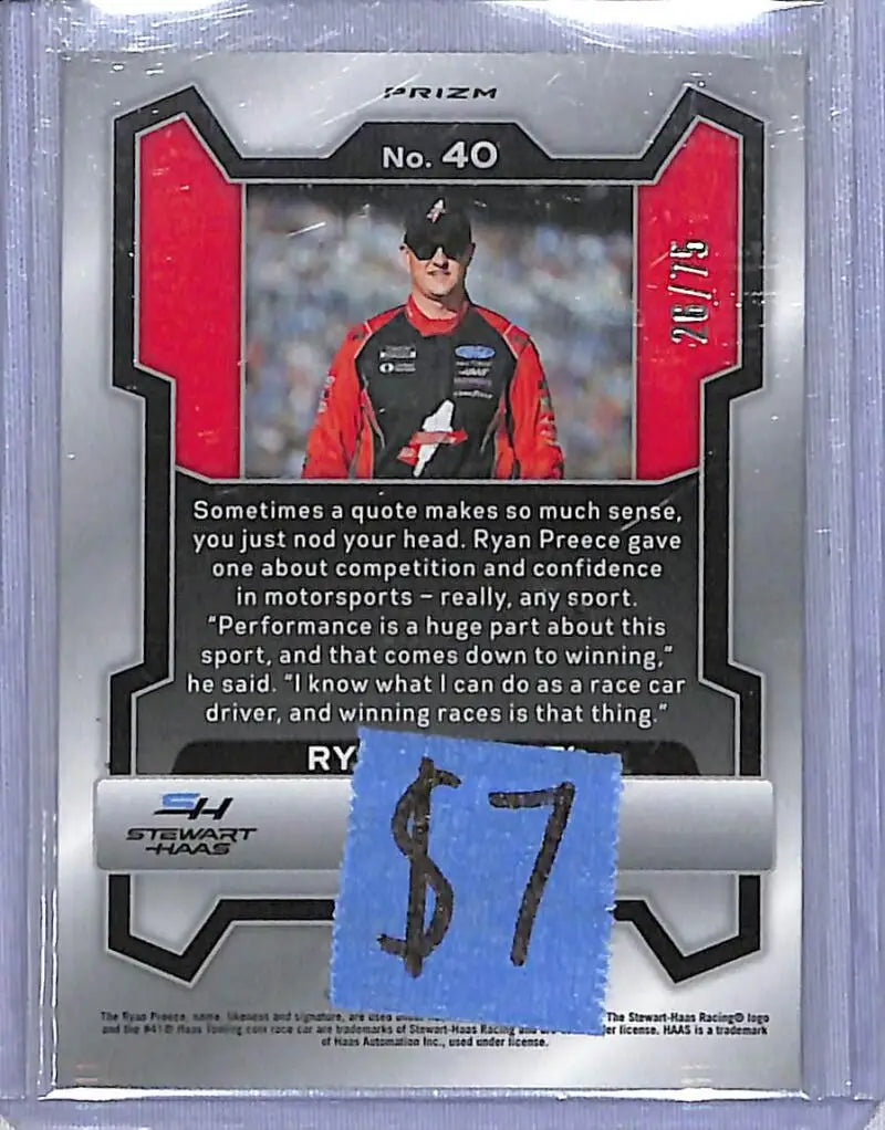2024 Panini Prizm NASCAR Checkered Flag #40 Ryan Preece NM-MT 26/75 - Racing Card Single