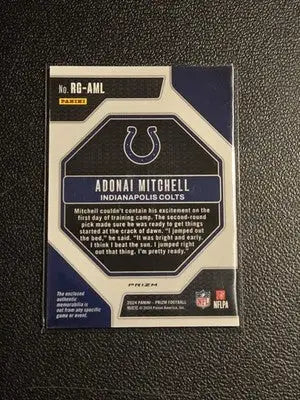 2024 Panini Prizm #RG-AML Adonai Mitchell Rookie Gear Neon Green Pulsar - Football Card Single