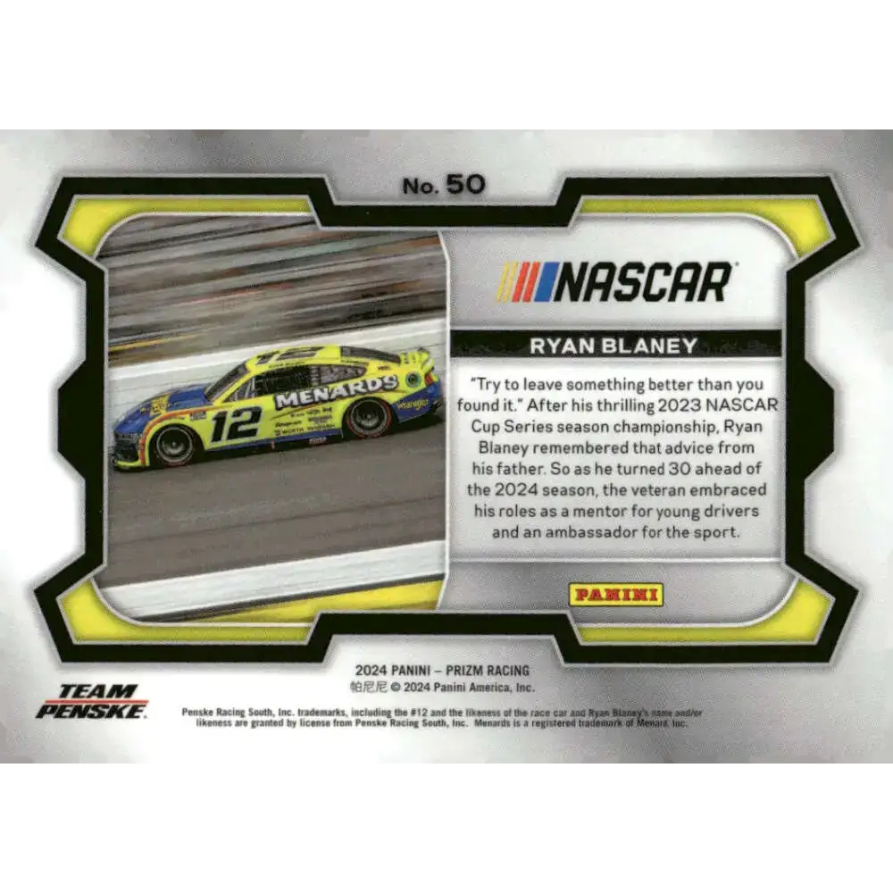 2024 Panini Prizm Rides #50 Ryan Blaney NM-MT Menards/Team Penske/Ford Racing Card - Racing Card Single