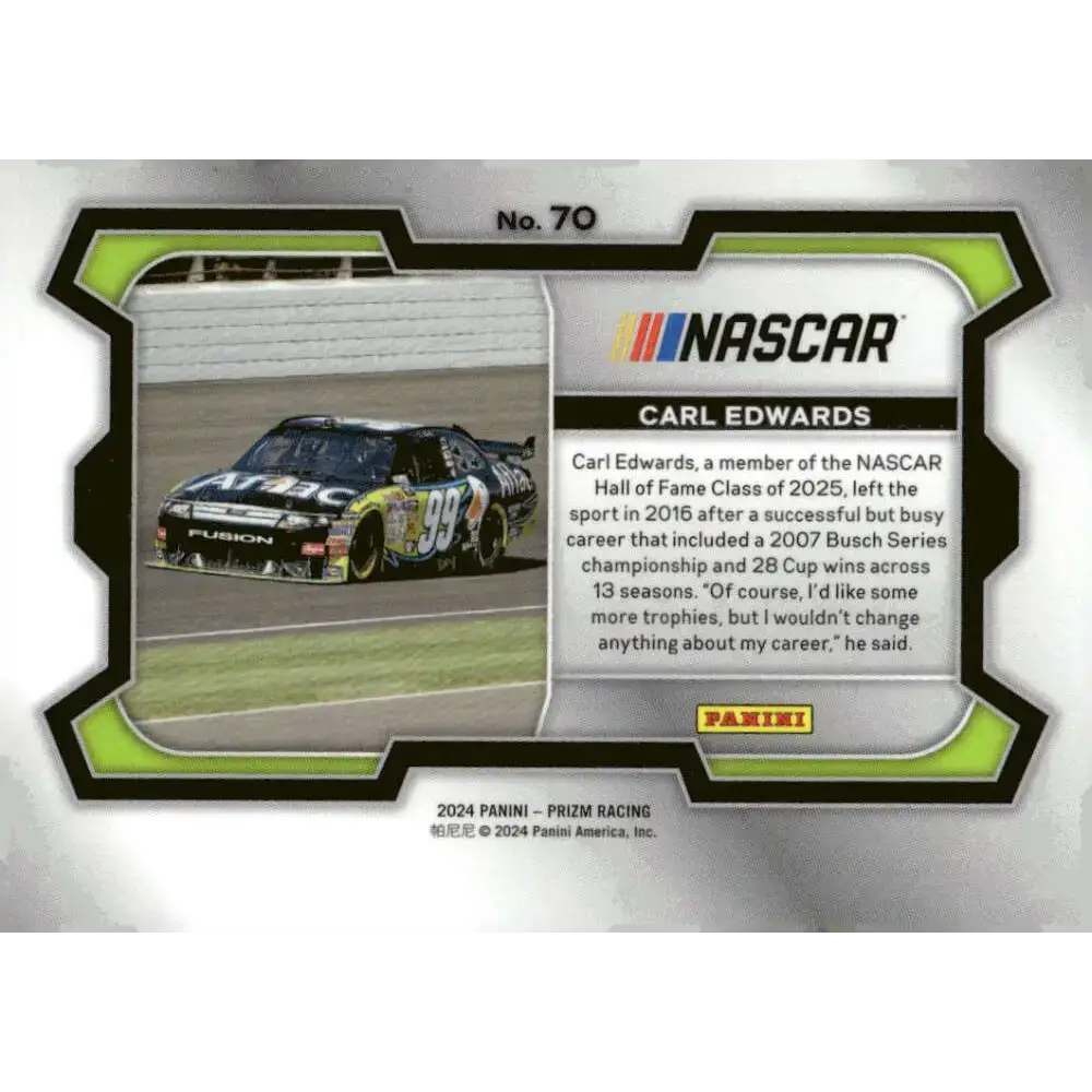 2024 Panini Prizm Rides #70 Carl Edwards NM-MT Aflac/Roush Fenway Racing/Ford Racing Card - Racing Card Single