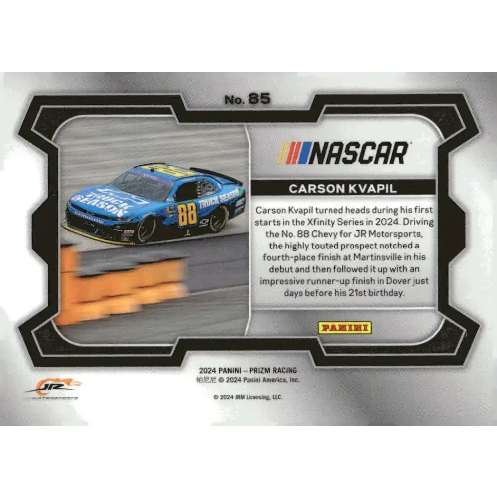 2024 Panini Prizm Rides #85 Carson Kvapil NM-MT Chevy Truck Season/JR Motorsports/Chevrolet Racing Card - Racing Card