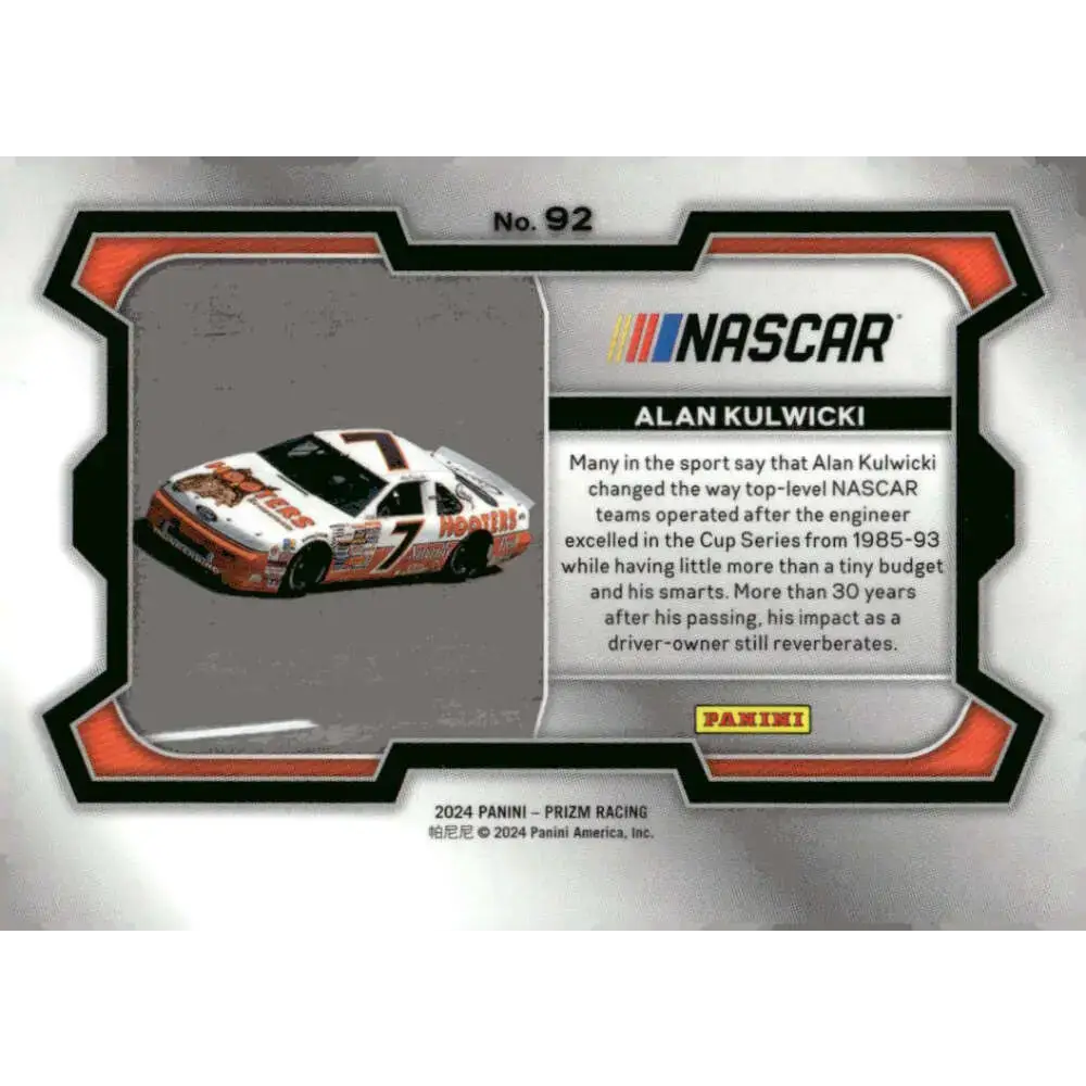 2024 Panini Prizm Rides #92 Alan Kulwicki NM-MT Hooters/Alan Kulwicki/Ford Racing Card - Racing Card Single